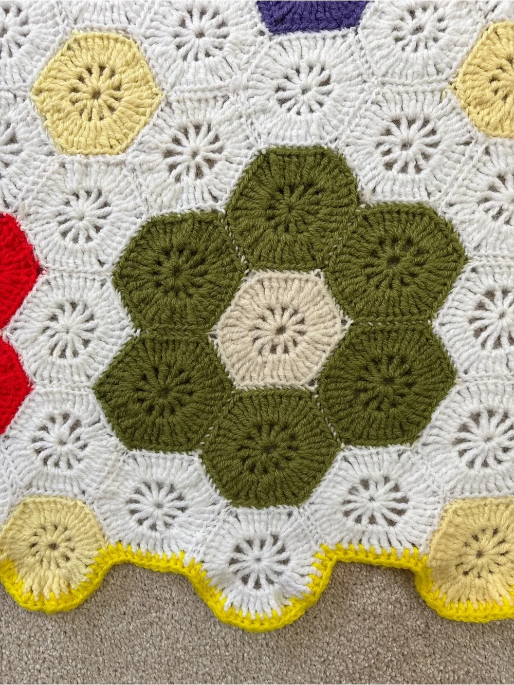 Granny Square Flower Garden Blanket Full Size Hexagon Edge